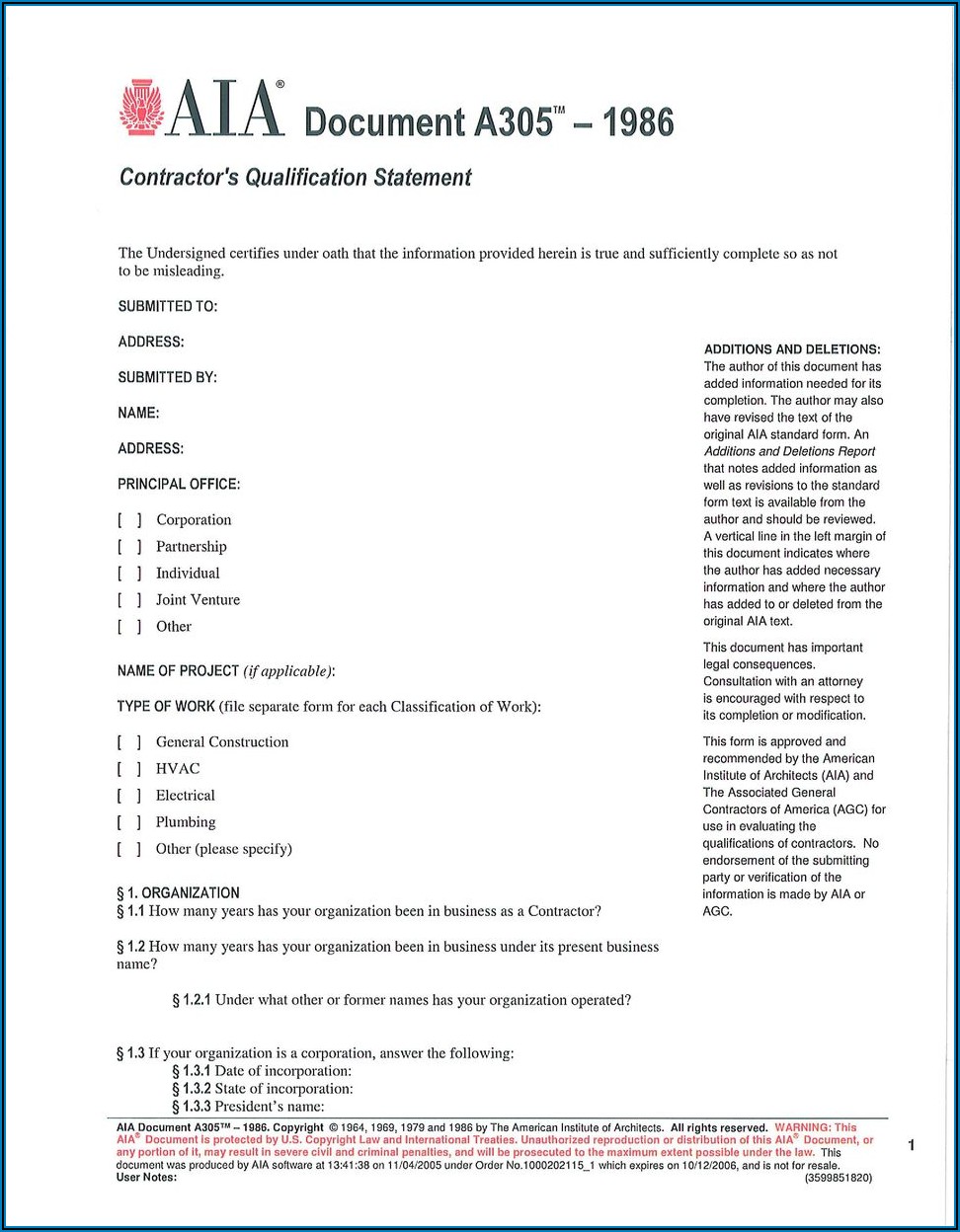 Aia Subcontractor Prequalification Form