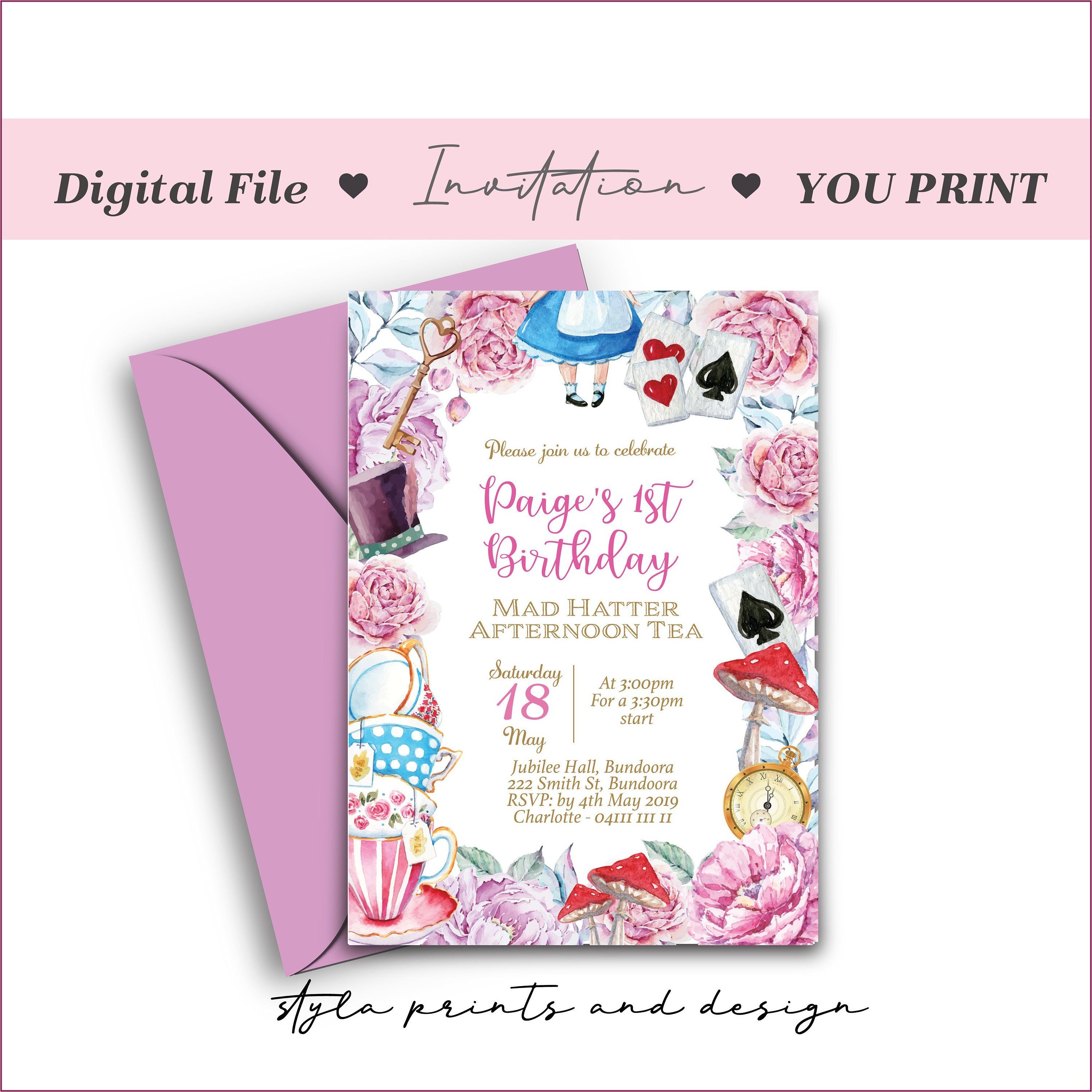 Alice In Wonderland Digital Invitations
