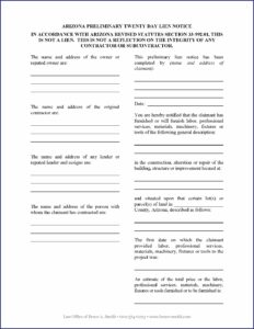 Arizona 20 Day Preliminary Notice Form