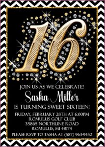 Black And Gold Sweet 16 Invitations