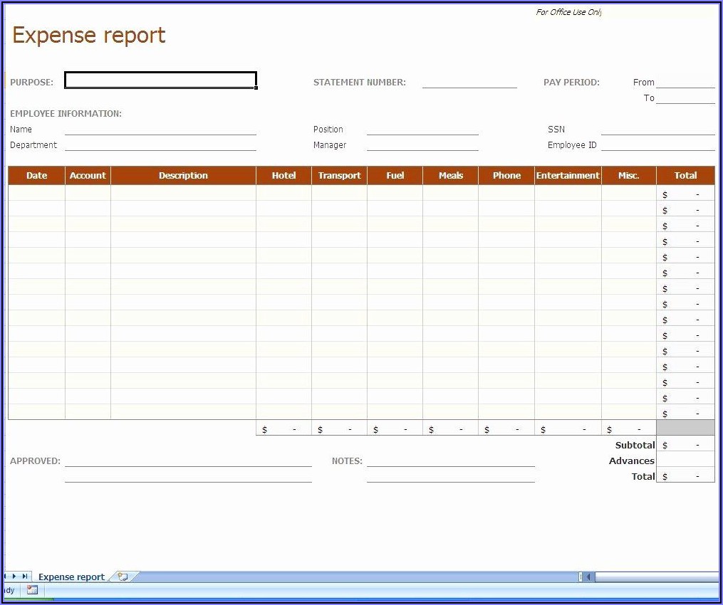 Blank Expense Report Template
