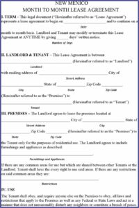 Blank Residential Lease Agreement New Mexico