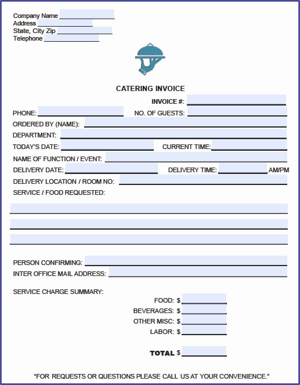 Catering Order Form Template Excel