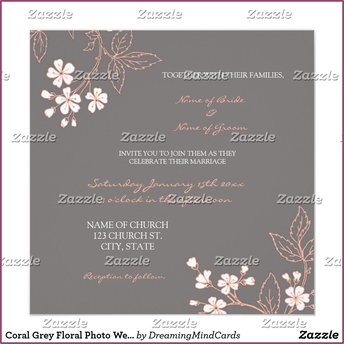 Coral Grey And White Wedding Invitations