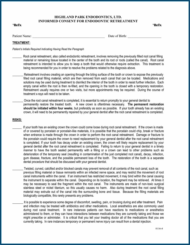 Dental Crown Consent Form In Spanish