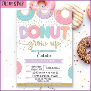 Donut Grow Up 1st Birthday Invitations