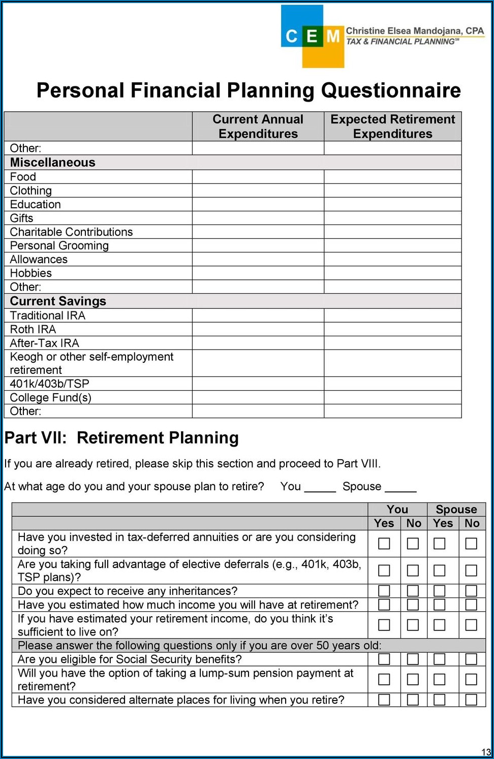 Estate Planning Client Intake Form