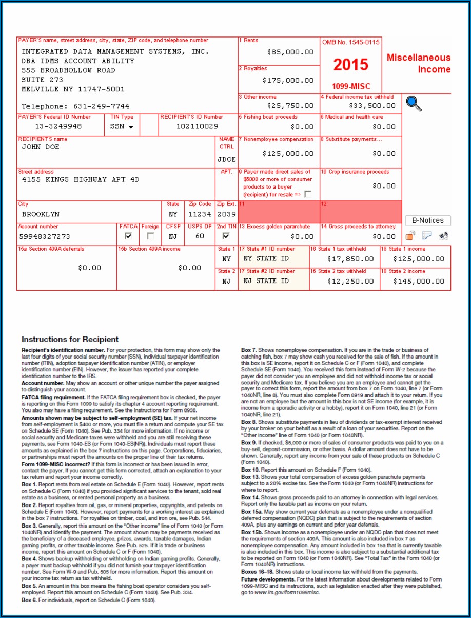 Form 1099 Misc Free Template