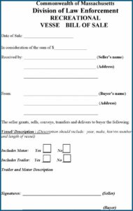 Free Boat Bill Of Sale Form Massachusetts