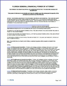 Free Florida General Power Of Attorney Form Pdf