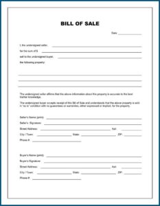 Free Printable Blank Bill Of Sale Template