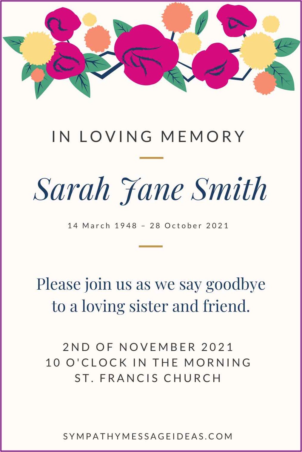 Funeral Invitation Wording Examples