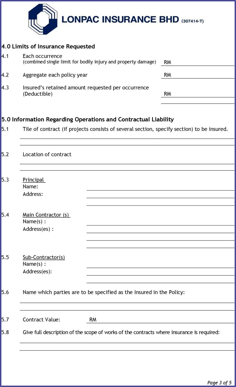 General Liability Coverage Form