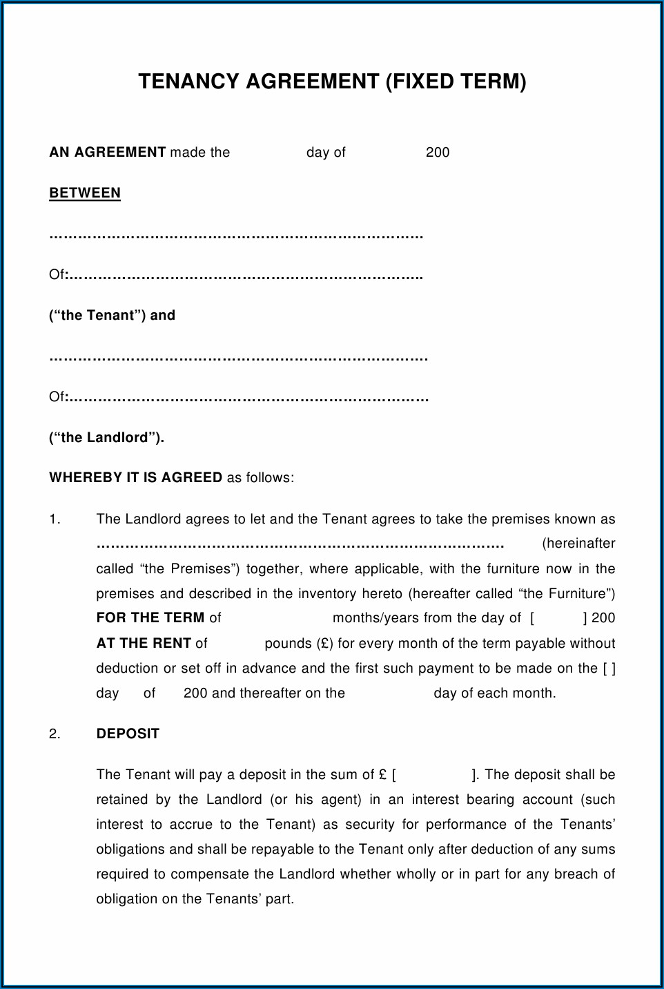 Landlord Tenancy Agreement Form Uk