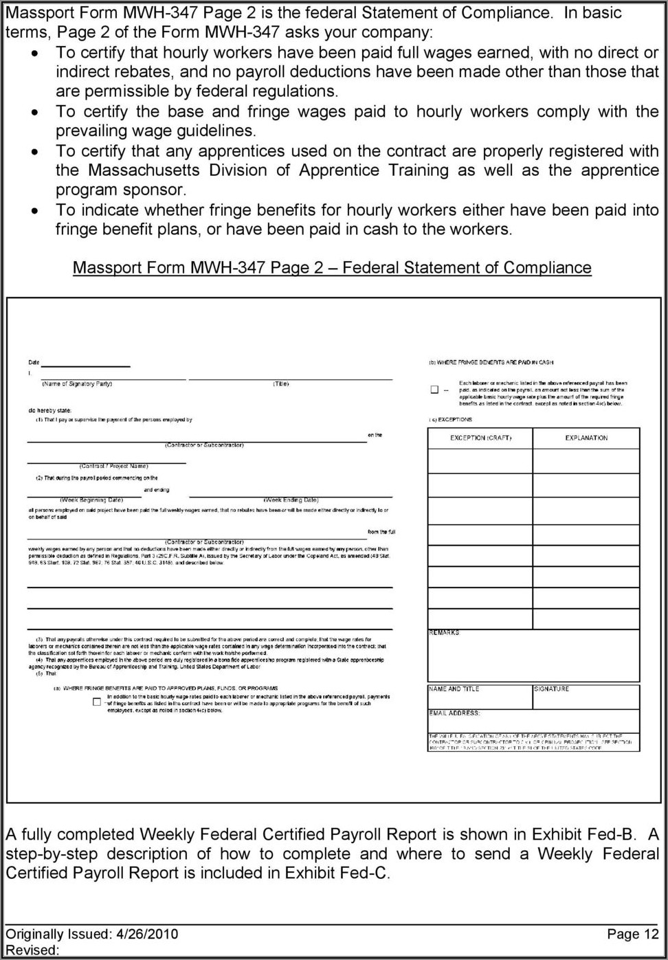 Massachusetts Prevailing Wage Certified Payroll Form