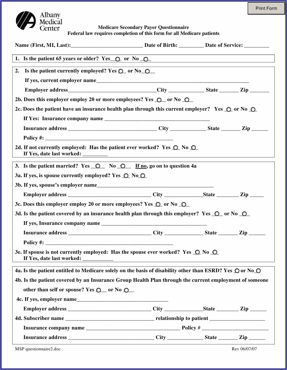 Medicare Msp Questionnaire Form