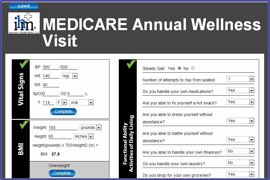 Medicare Wellness Questionnaire Form