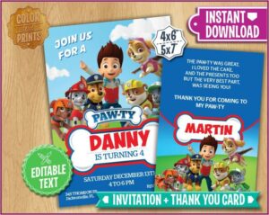 Paw Patrol Invitation Card Editable