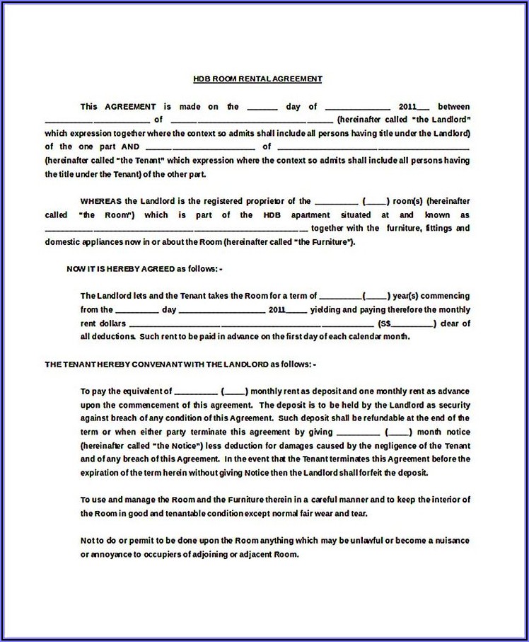 Pdf Hdb Room Rental Agreement Form