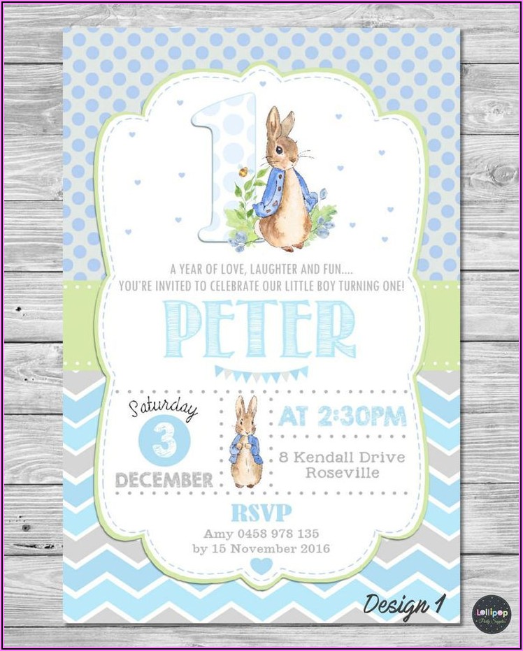 Peter Rabbit 1st Birthday Party Invitations