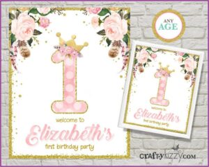Princess 1st Birthday Party Invitations