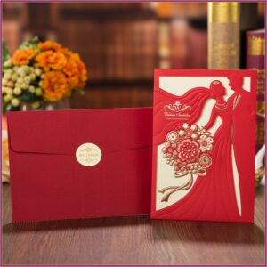 Red And Gold Laser Cut Wedding Invitations