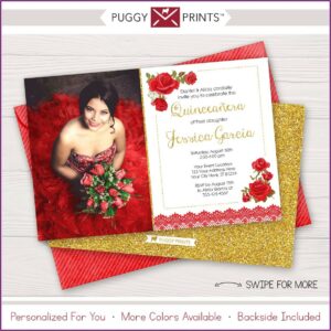 Red And Gold Quinceanera Invitations