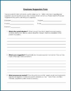 Sample Employee Suggestion Box Form