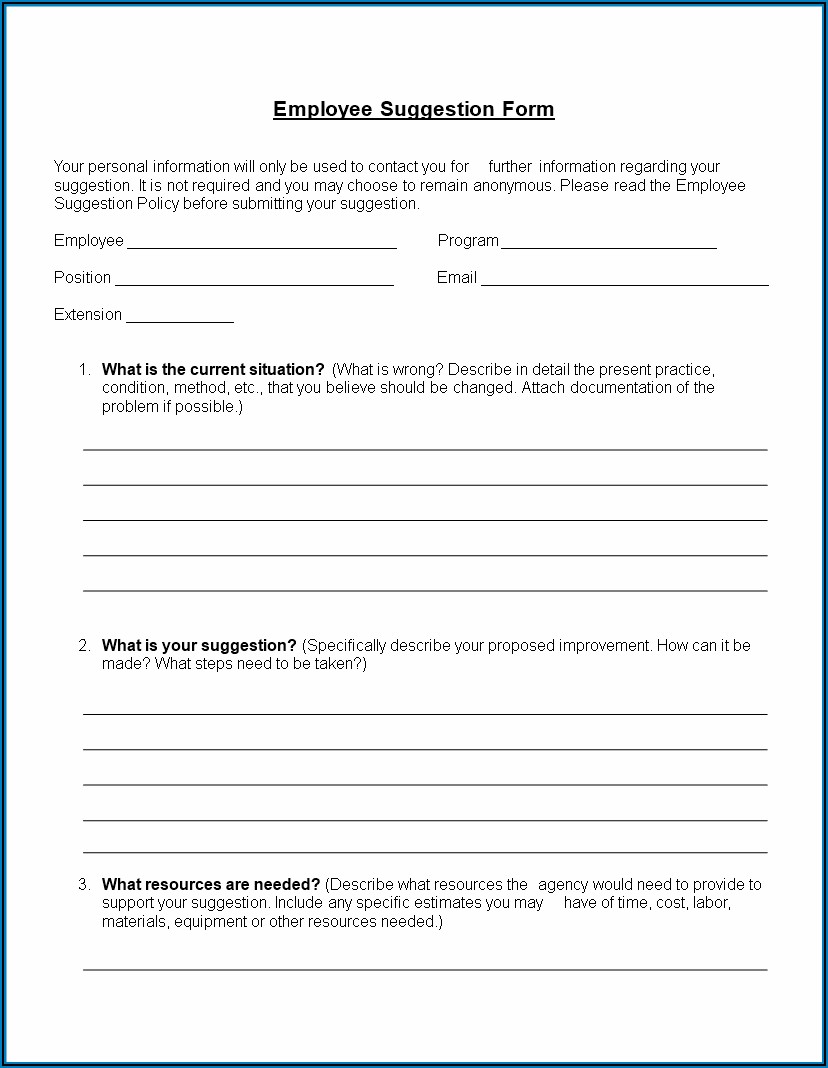 Sample Employee Suggestion Box Form