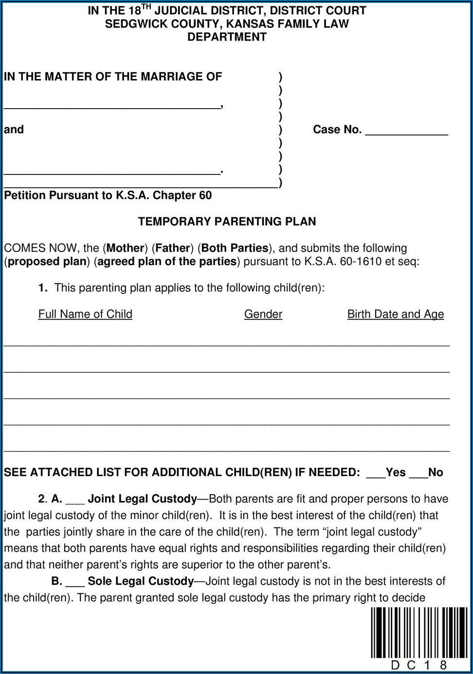 Sedgwick County Divorce Forms