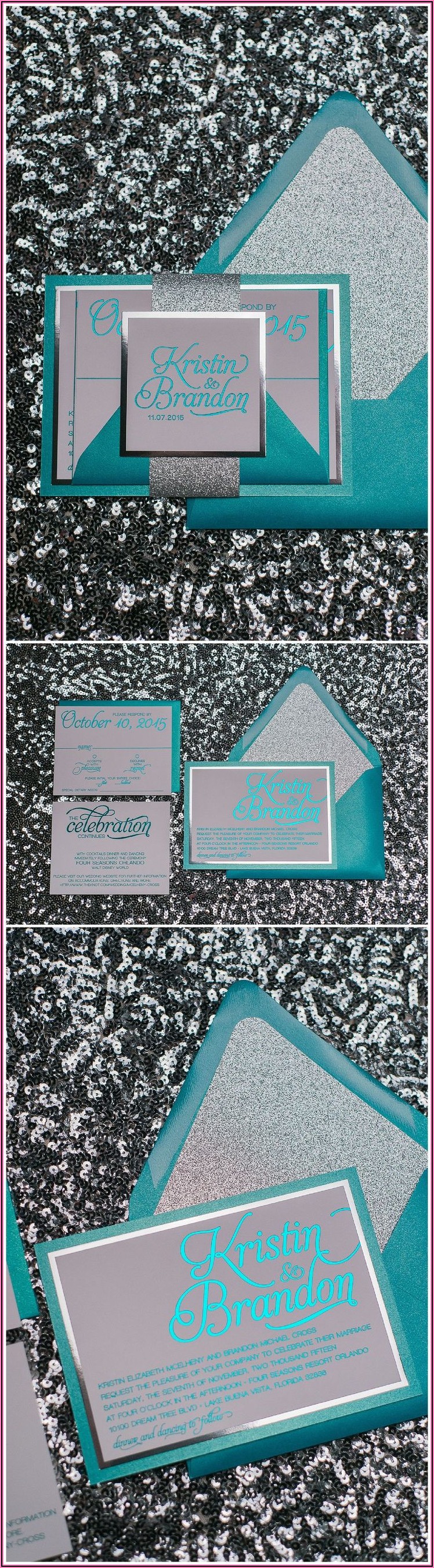 Silver And Teal Wedding Invitations