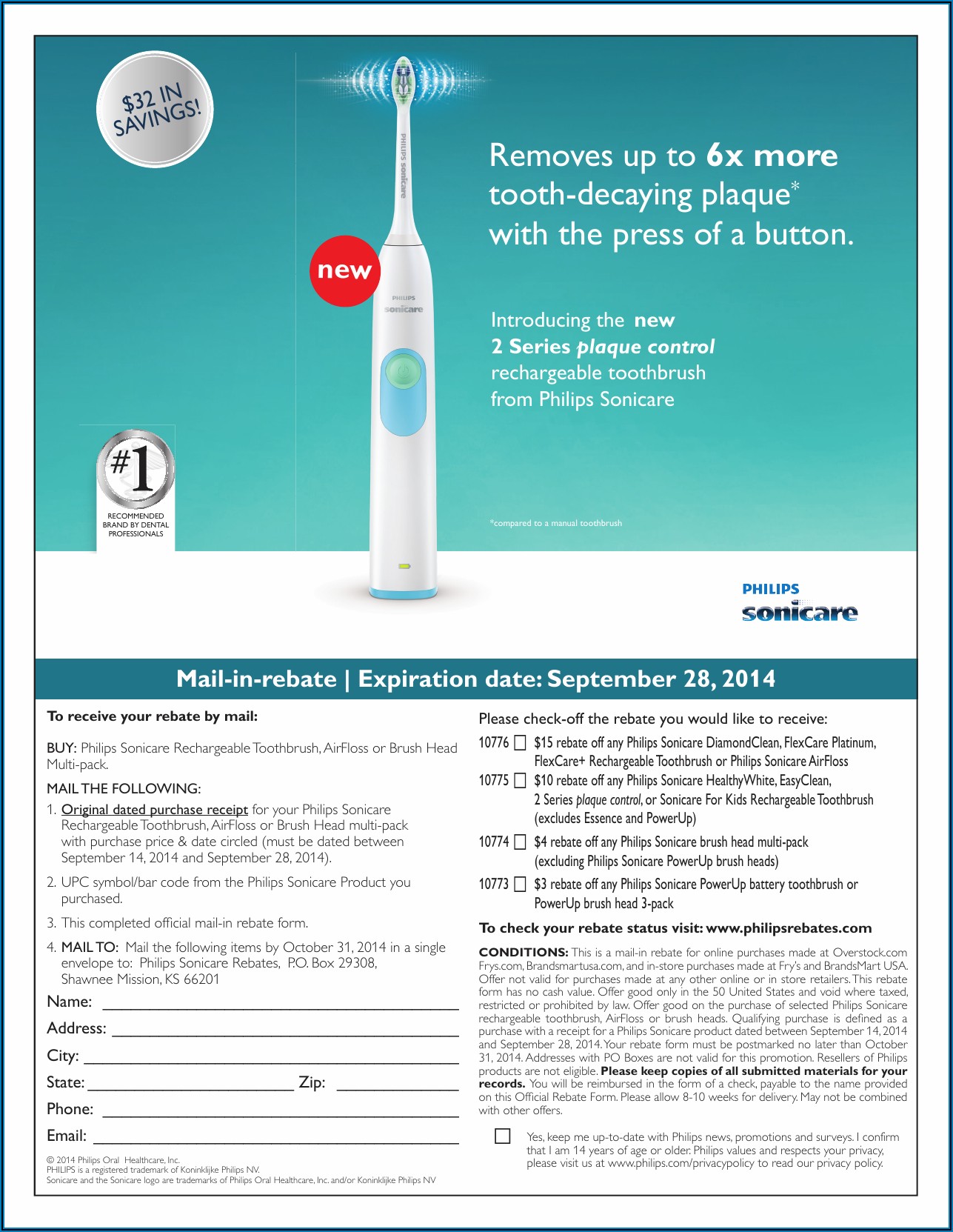 Sonicare Toothbrush Rebate Form 2020