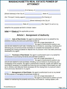 Standard Power Of Attorney Form Massachusetts