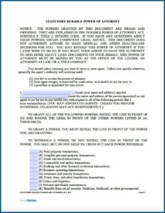 Standard Power Of Attorney Form Texas