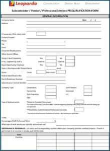 Subcontractor Safety Prequalification Form