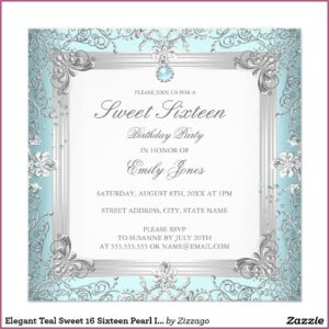 Teal Sweet 16 Invitations