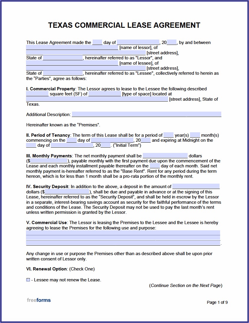 Texas Lease Agreement Form Free