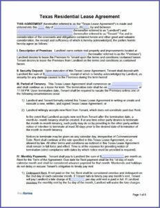 Texas Residential Lease Agreement Extension Form