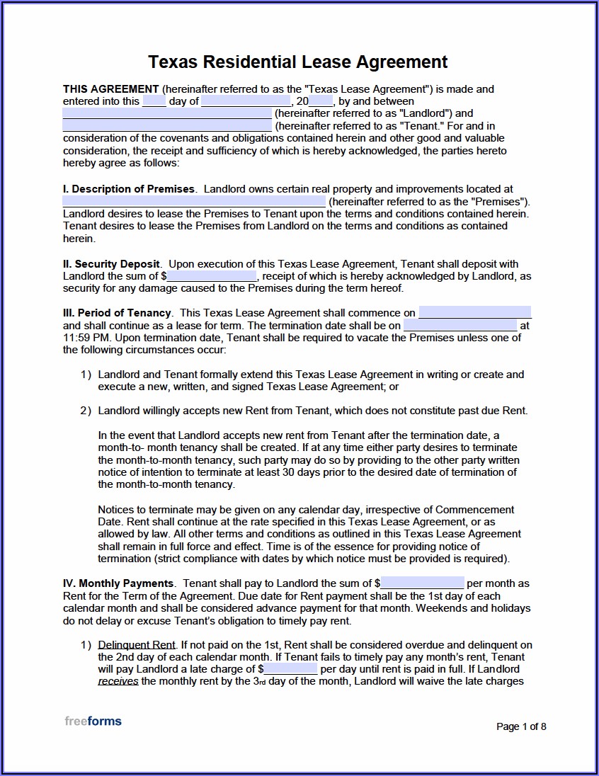 Texas Residential Lease Agreement Extension Form