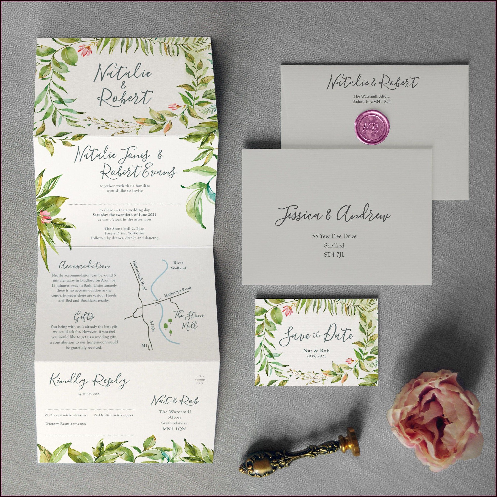 Tri Fold Wedding Invitations With Perforated Rsvp