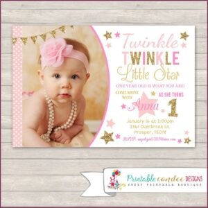 Twinkle Twinkle Little Star 1st Birthday Invitations