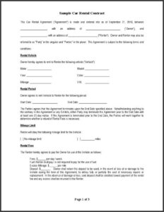 Vehicle Rental Agreement Form Pdf