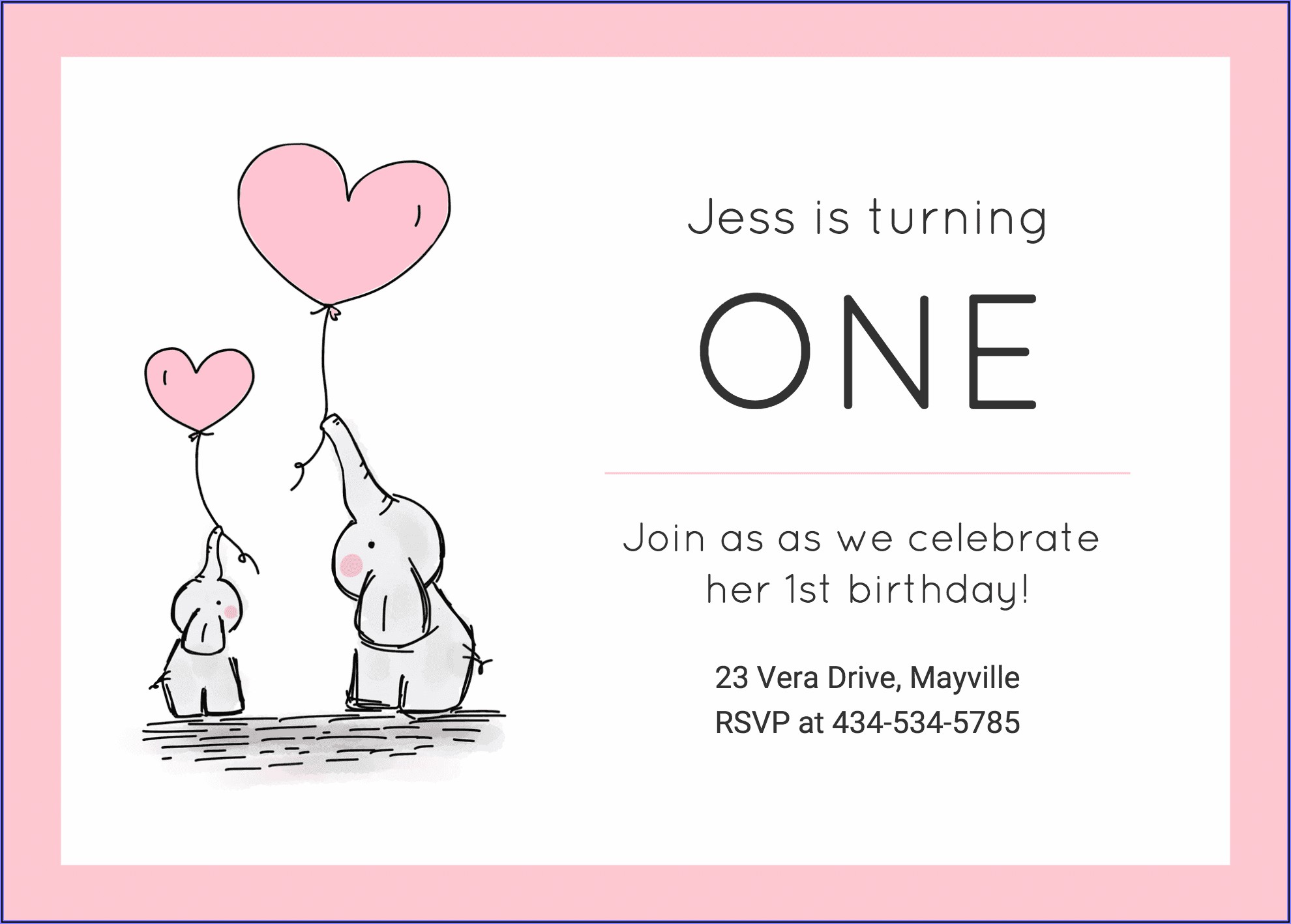 1st Birthday Invitation Card For Baby Girl In English