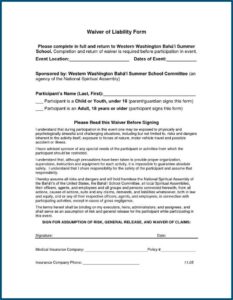 Accident Release Of Liability Form Template