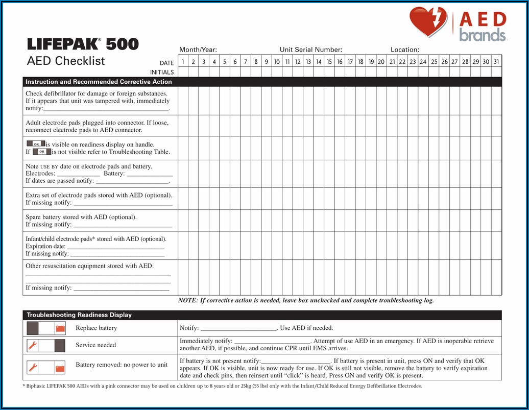 Aed Daily Checklist Forms