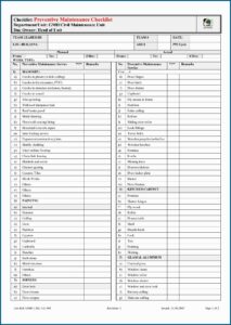 Apartment Preventive Maintenance Checklist Template