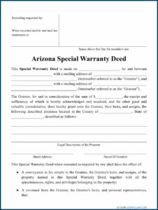 Arizona Special Warranty Deed Form