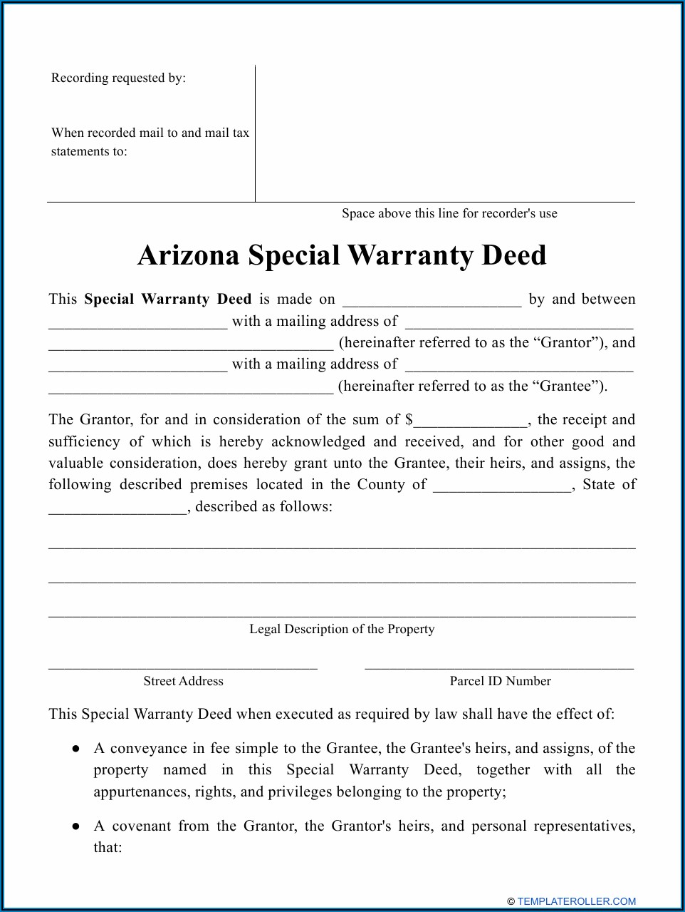 Arizona Special Warranty Deed Form