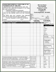 Auto Body Shop Estimate Template