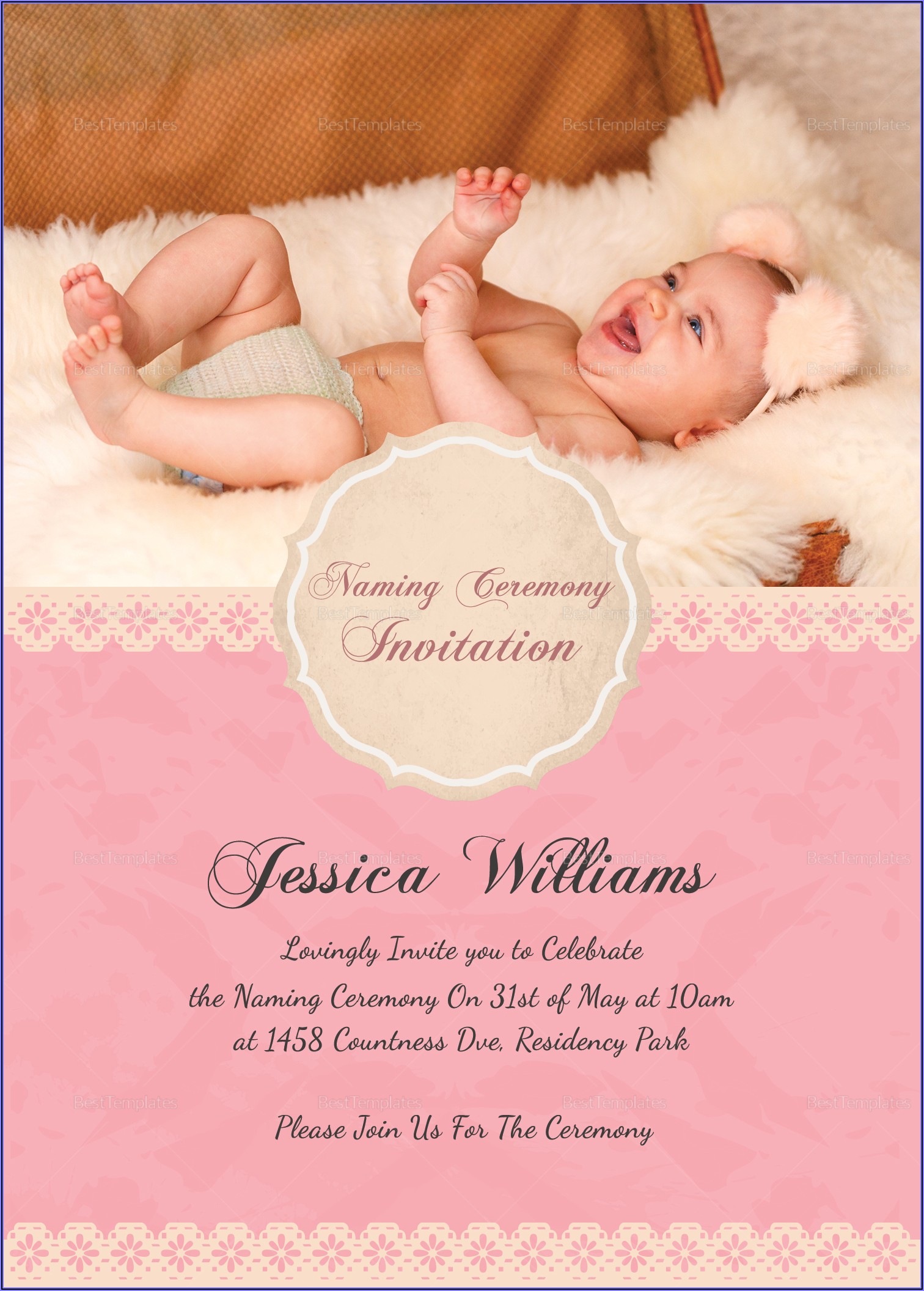 Baby Boy Naming Ceremony Invitation Template